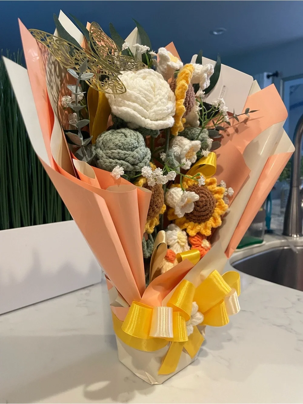 Handcrafted Crocheted Sunflower Bouquet - Home Accents by